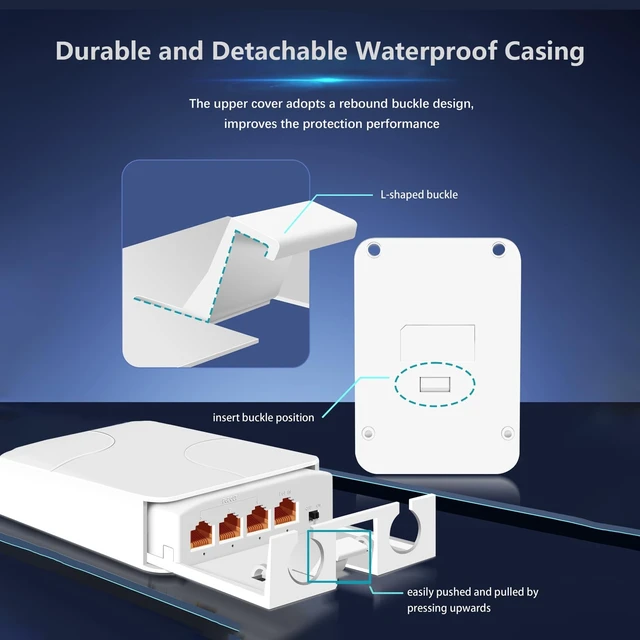 Alt view image 2 of 4 - Ztyuav 4 Port Outdoor 2.5Gbps PoE Extender 1 in 3 Out-IEEE 802.3af/at, 90W in 30W Out Waterproof PoE Repeater with 100/1000/2500Mbps, Vlan, PD Auto-Detection, Extend to 100m, Wall Mount Plug & Play