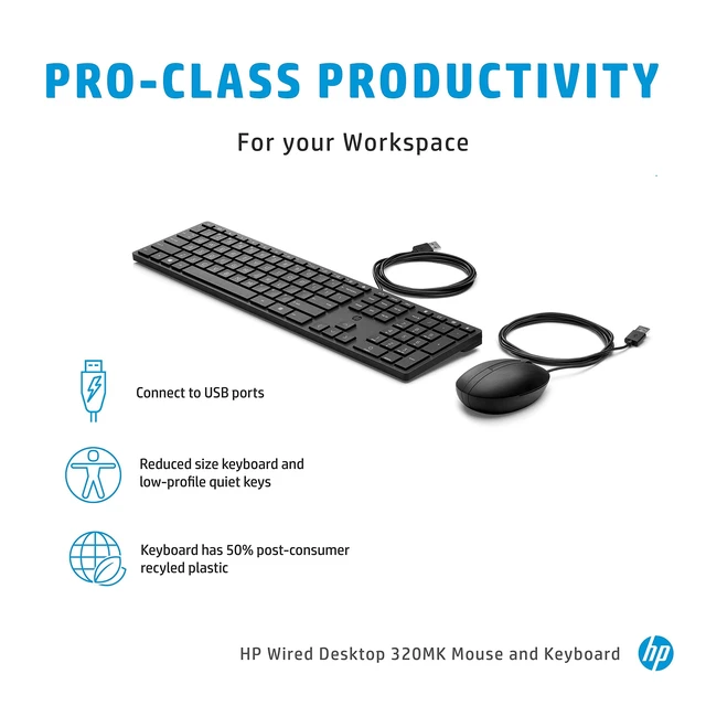 Alt view image 3 of 5 - HP 320MK Wired Desktop Mouse and Keyboard Combo (9SR36AA)