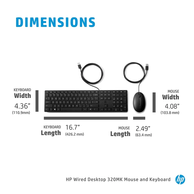 Alt view image 5 of 5 - HP 320MK Wired Desktop Mouse and Keyboard Combo (9SR36AA)