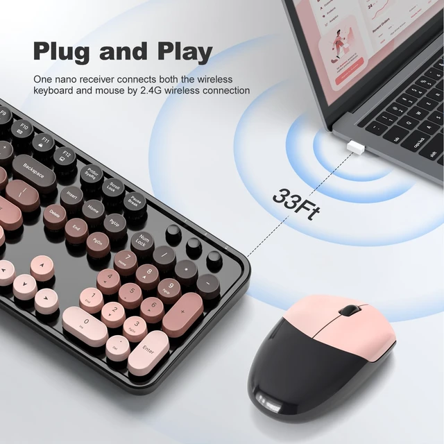 Alt view image 2 of 5 - Dilter Wireless Keyboard and Mouse, Typewriter Full Size Keyboard with Number Pad and 2 in 1 USB Connected Mouse for Windows 7/8/10/11, Laptop, Desktop, PC, Computer