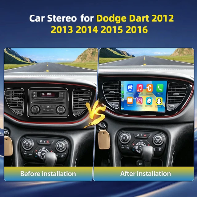 Alt view image 2 of 5 - Car Radio for Dodge Dart 2012 2013 2014 2015 2016,9'' Touch Screen Car Radio with Wireless Carplay Android Auto,4+64GB Wireless Carplay Radio GPS Bluetooth FM WiFi Backup Camera MIC