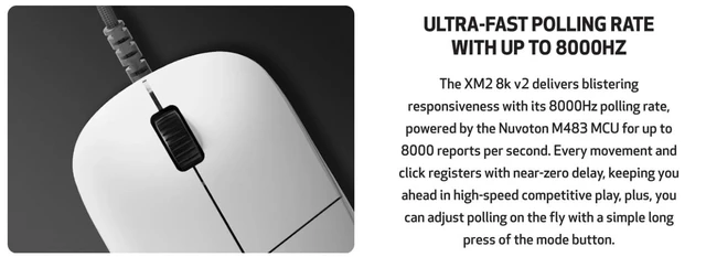 Alt view image 3 of 5 - End Game Gear XM2 8k v2 Wired Gaming Mouse, Lightweight, 51.5 g, Right-Handed, PixArt PAW3950 U Optical Sensor, 30 K dpi, 8 KHz Polling Rate, White