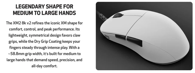 Alt view image 4 of 5 - End Game Gear XM2 8k v2 Wired Gaming Mouse, Lightweight, 51.5 g, Right-Handed, PixArt PAW3950 U Optical Sensor, 30 K dpi, 8 KHz Polling Rate, White