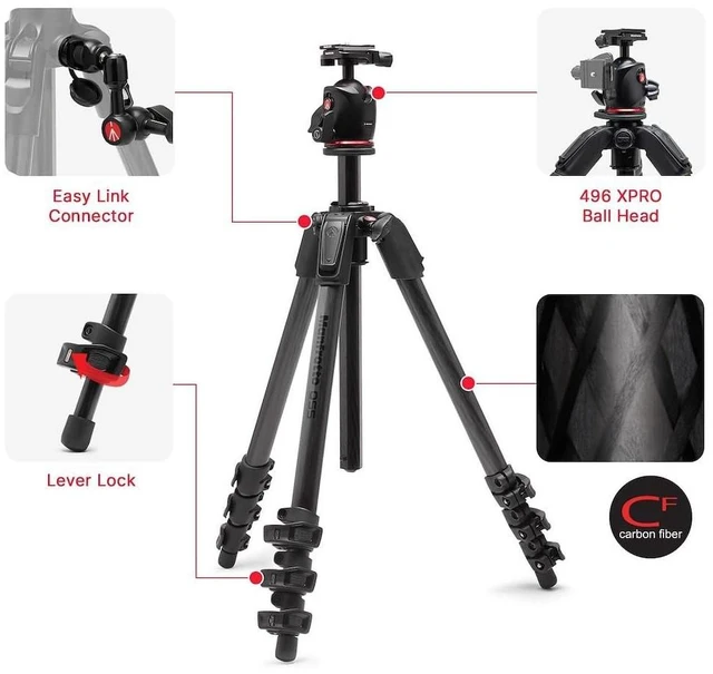 Alt view image 2 of 5 - Manfrotto 055XPRO AS Camera Tripod, 3 Sections Aluminium, XPRO Ball Head Kit, 90 Degree Column, Load up to 15 kg, Arca-Swiss Plate, for DSLR/Mirrorless, Photo Kickstand