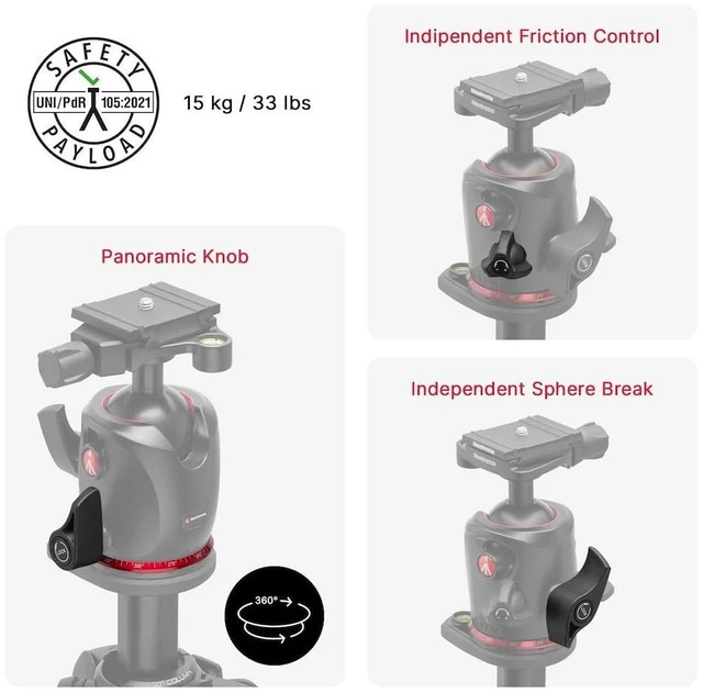 Alt view image 5 of 5 - Manfrotto 055XPRO AS Camera Tripod, 3 Sections Aluminium, XPRO Ball Head Kit, 90 Degree Column, Load up to 15 kg, Arca-Swiss Plate, for DSLR/Mirrorless, Photo Kickstand