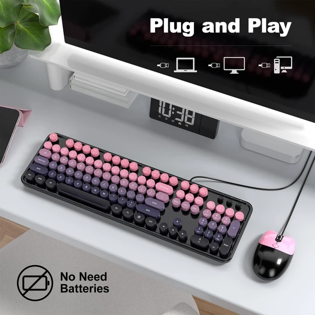 Alt view image 2 of 5 - Dilter Wired Keyboard and Mouse Combo, 104 Keys Full-Sized Typewriter Keyboards, USB Office Keyboard with Number Pad, Caps Indicators, Foldable Stands for Windows, PC, Laptop, Desktop