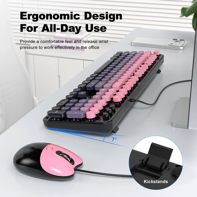 Alt view image 3 of 5 - Dilter Wired Keyboard and Mouse Combo, 104 Keys Full-Sized Typewriter Keyboards, USB Office Keyboard with Number Pad, Caps Indicators, Foldable Stands for Windows, PC, Laptop, Desktop