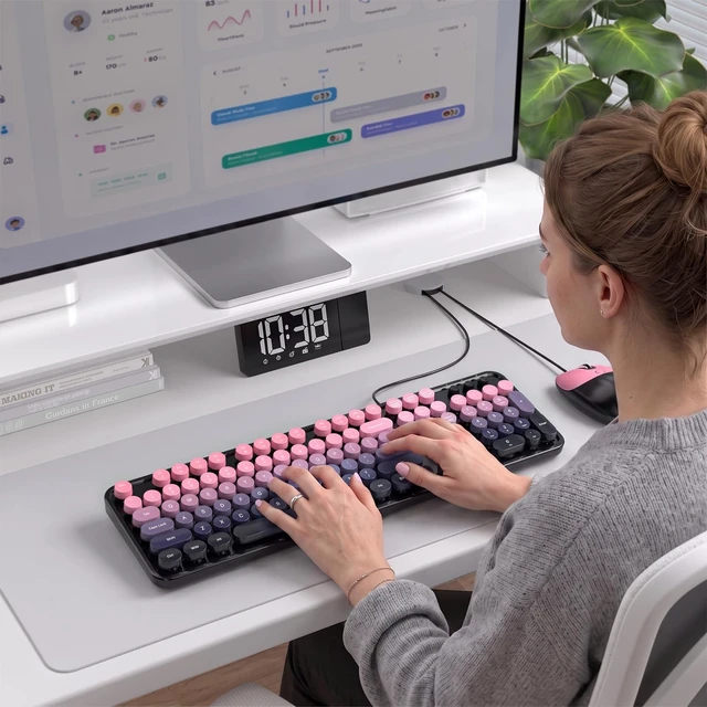 Alt view image 4 of 5 - Dilter Wired Keyboard and Mouse Combo, 104 Keys Full-Sized Typewriter Keyboards, USB Office Keyboard with Number Pad, Caps Indicators, Foldable Stands for Windows, PC, Laptop, Desktop