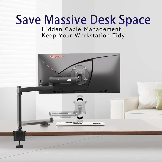 Alt view image 2 of 5 - AOC AM700 Single Monitor Arm,17-40 Inch,19.84 lb
