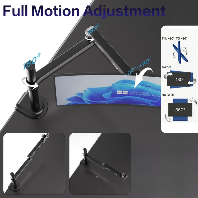 Alt view image 4 of 5 - AOC AM700 Single Monitor Arm,17-40 Inch,19.84 lb