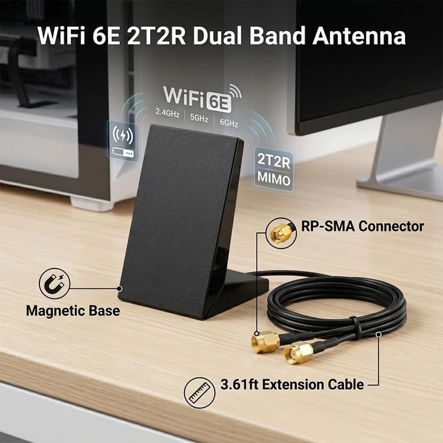 Alt view image 2 of 5 - WiFi 6 6e Antenna 2T2R Dual Band 2.4/5/6GHz RP-SMA for Asus Gigabyte MSI