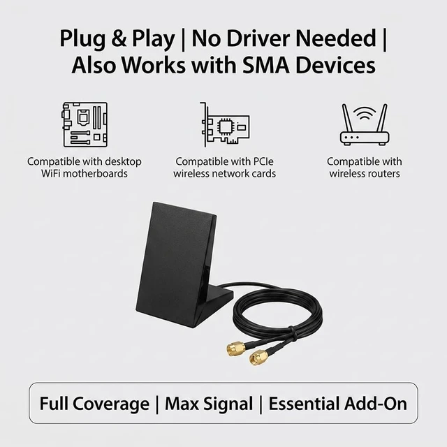 Alt view image 5 of 5 - WiFi 6 6e Antenna 2T2R Dual Band 2.4/5/6GHz RP-SMA for Asus Gigabyte MSI