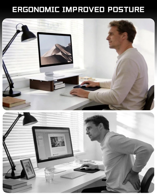 Alt view image 5 of 5 - CHENOMiNL Aluminum Monitor Stand Riser with Wooden Legs, 15.75" Wide