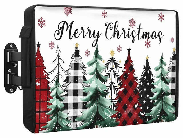 Main image of Merry Christmas Outdoor TV Cover Waterproof Weatherproof, Red Black Plaid Christmas Green Tree Snowflakes TV Covers for 48 to 50 Inch Outside Flat Screen TV Protector Shield 48"W x 30"H x 4.5"D