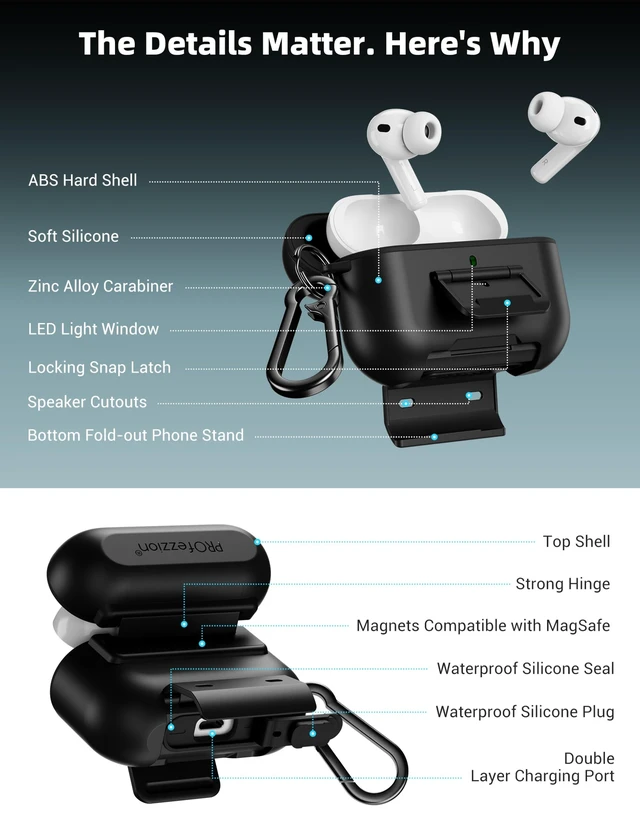 Alt view image 3 of 5 - PROfezzion for Airpods Pro 3 Case Cover with Lock, IP68 Waterproof - Black