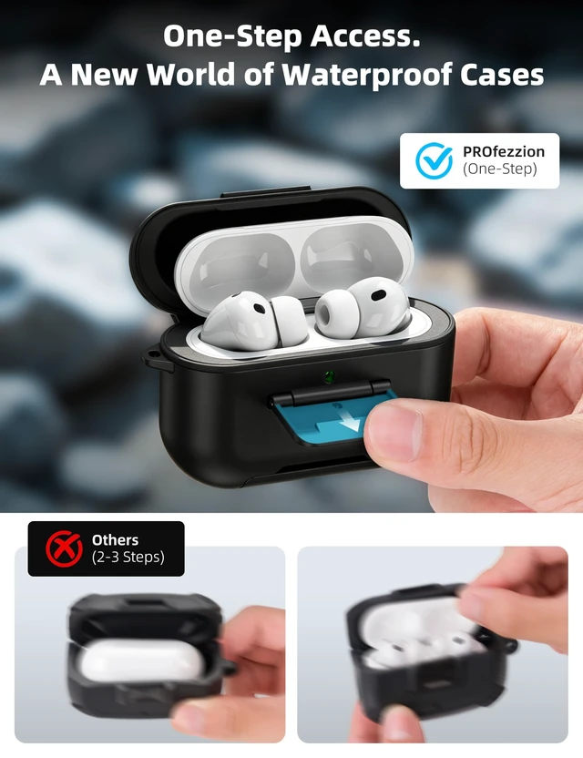 Alt view image 4 of 5 - PROfezzion for Airpods Pro 3 Case Cover with Lock, IP68 Waterproof - Black