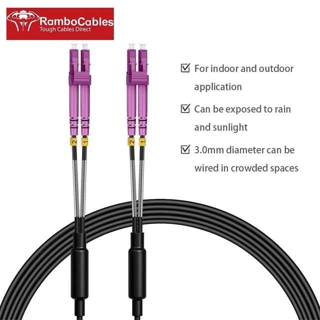 Alt view image 2 of 5 - RamboCables-OM4 LC to LC Fiber Patch Cable Armored Multimode, 50ft/15m