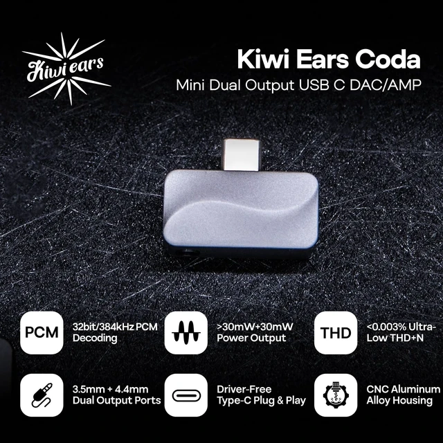 Alt view image 3 of 5 - Linsoul Kiwi Ears Coda Mini Dual Output USB C DAC & Headphone Amp Dongle