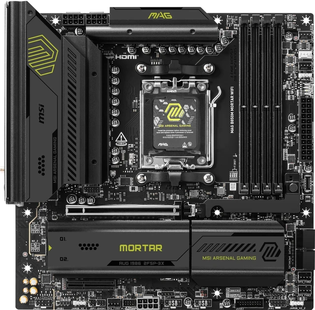 Alt view image 2 of 5 - MSI MAG B850M Mortar WiFi Motherboard, mATX - Supports AMD Ryzen 9000/8000 / 7000 Processors, AM5-60A SPS VRM, DDR5 Memory Boost 8200+ MT/s (OC), PCIe 5.0 x16, M.2 Gen5, Wi-Fi 7, 5G LAN