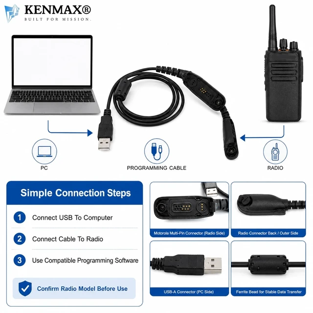 Alt view image 5 of 5 - KENMAX Professional Walkie Talkie USB Programming Cable for APX-6000 P25 APX-6000XE P25 DP-3600 DP-3601 XPR-6500 XPR-6550