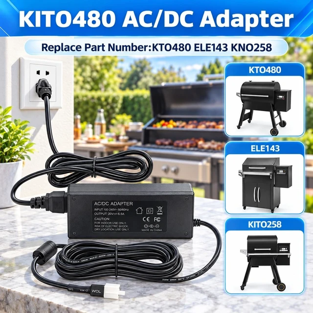 Alt view image 2 of 5 - 20V Power Adapter Replacement for Traeger KIT0480 ELE143, Compatible with Traeger Pro Ironwood Silverton Timberline Century Series Pellet Grills, Power Supply Cord Cable Charger PSU