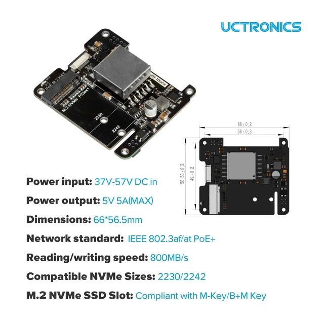 Alt view image 3 of 5 - UCTRONICS Front Removable 1U Rack Mount with PoE Functionality, 19" Raspberry Pi 5 NVMe Rack with PCIe M.2 NVMe (2230/2242), IEEE 802.3af/at PoE+