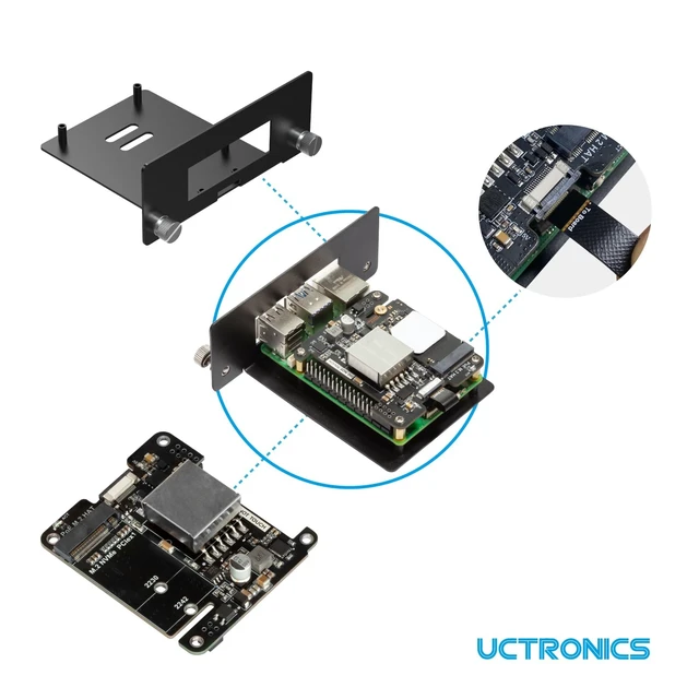 Alt view image 4 of 5 - UCTRONICS Front Removable 1U Rack Mount with PoE Functionality, 19" Raspberry Pi 5 NVMe Rack with PCIe M.2 NVMe (2230/2242), IEEE 802.3af/at PoE+