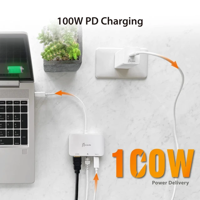 Alt view image 4 of 5 - j5create USB Type C to 4K HDMI and Gigabit Ethernet with PD 100W
