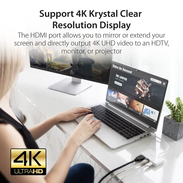Alt view image 3 of 5 - j5create USB Type C to 4K HDMI and Gigabit Ethernet with PD 100W