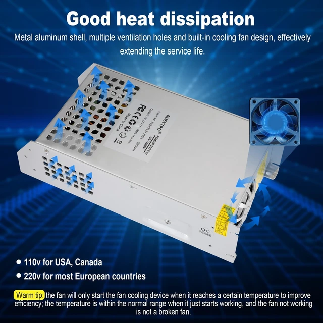 Alt view image 3 of 5 - BOSYTRO 12V 100A 1200W DC Switching Power Supply Adapter PSU AC 110V / 220V-DC 12V Transformer Adapter, for LED Strip Light, CCTV Camera Security System,Computer Project of Industrial Power Supplies