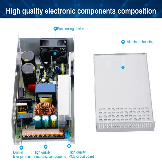 Alt view image 4 of 5 - BOSYTRO 12V 100A 1200W DC Switching Power Supply Adapter PSU AC 110V / 220V-DC 12V Transformer Adapter, for LED Strip Light, CCTV Camera Security System,Computer Project of Industrial Power Supplies