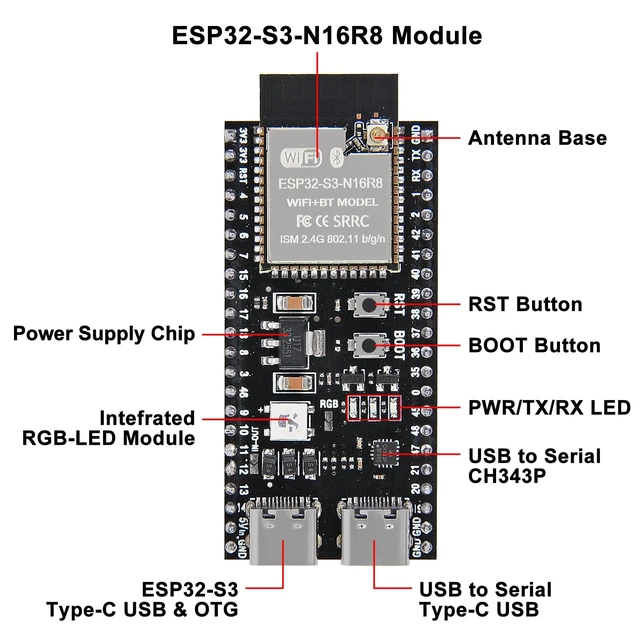 Alt view image 3 of 5 - 5Pcs ESP32 S3 Development Board N16R8 ESP32-S3 MCU with Wi-Fi & Bluetooth 16MB Flash 8MB RAM USB Type-C Compatible with Arduino IDE for IoT Projects