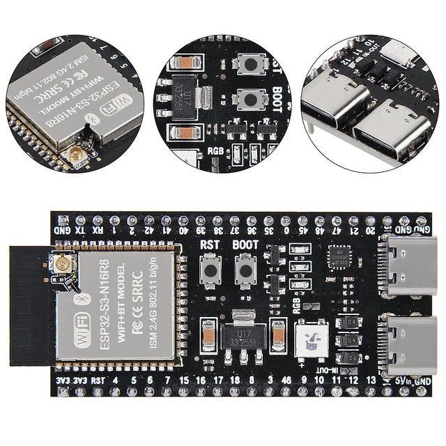 Alt view image 4 of 5 - 5Pcs ESP32 S3 Development Board N16R8 ESP32-S3 MCU with Wi-Fi & Bluetooth 16MB Flash 8MB RAM USB Type-C Compatible with Arduino IDE for IoT Projects