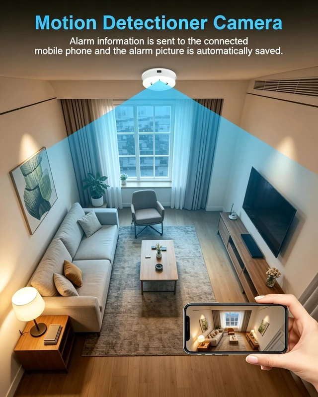 Alt view image 2 of 5 - Kestanlora HD 1080P Camera Smoke Detector WiFi Cameras Wireless Small Nanny Cam with Motion Detection, Surveillance Indoor Camera for Home Security No Audio