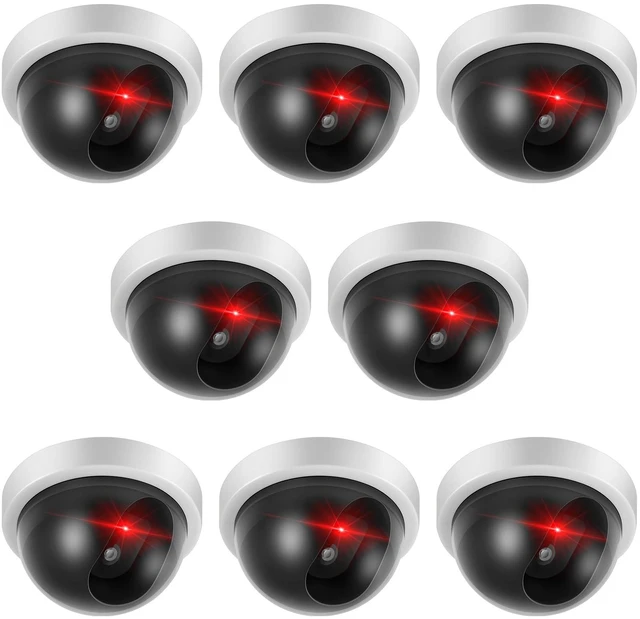 Main image of 8 Pack Fake Security Cameras, Dummy CCTV Dome with Flashing Red LED,White