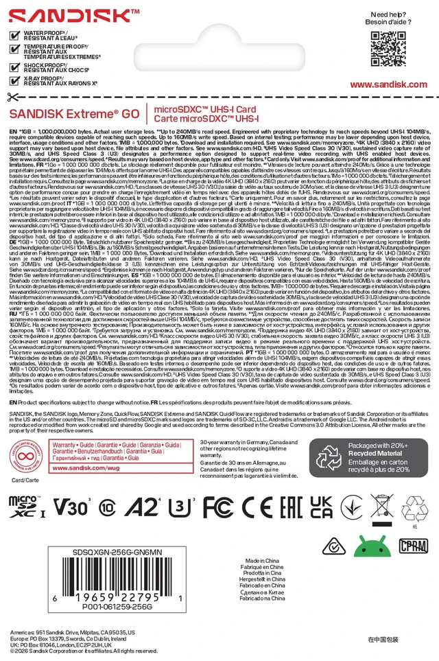 Alt view image 4 of 4 - SanDisk 256 GB Class 10/UHS-I (U3) V30 microSDXC
