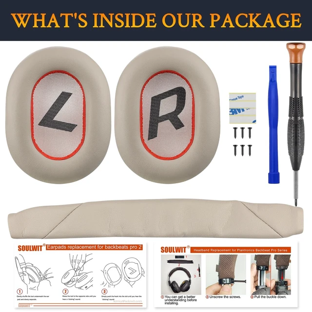 Alt view image 3 of 3 - SOULWIT Replacement Kit for BackBeat Pro 2, Voyager 8200 - Beige