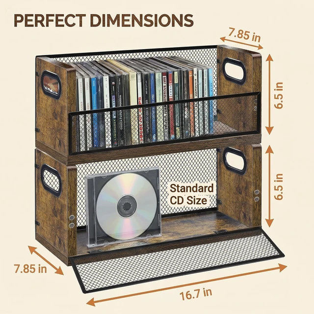 Alt view image 3 of 5 - PUTNATRURE CD Storage Box, Hold 38 CD Cases, Stackable Music Tower with Magnetic Opening Door for Easy Access, Desktop Disc Organizer for Home and Office