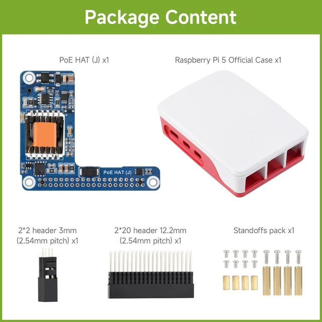 Alt view image 2 of 5 - Waveshare Power Over Ethernet HAT (J), Compatible with Raspberry Pi 5/CM 5, 5V/5A Output, Stable, Isolated Switched-Mode PS, Providing Network & Power Supply in One Cable, with Pi5 Official Case