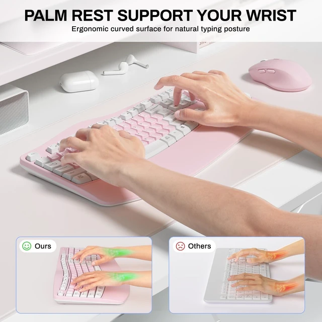 Alt view image 4 of 5 - Wireless Keyboard and Mouse Combo,2.4G Ergonomic Wave Keys(Pink-A)