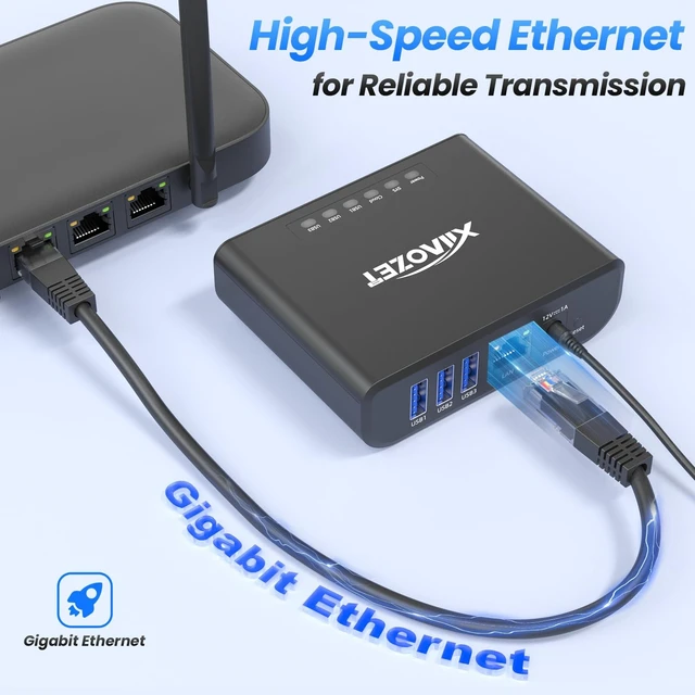 Alt view image 3 of 5 - Xiiaozet LK301E Gigabit USB3.0 Device Server, 3-Port USB Hub