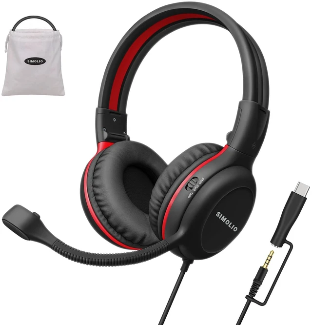 Main image of SIMOLIO-USB-C Wired-Kids-Headphones for-School with Boom-Mic & Volume Limit