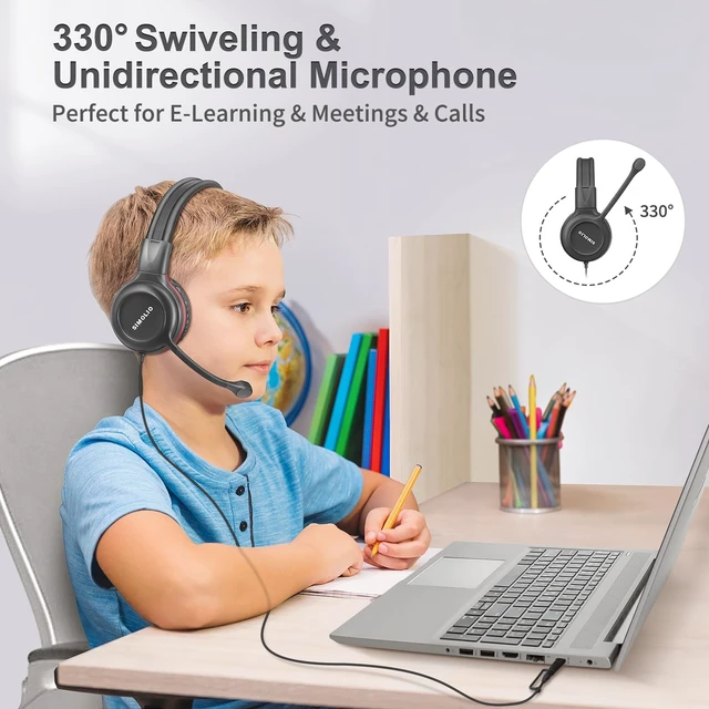Alt view image 3 of 5 - SIMOLIO-USB-C Wired-Kids-Headphones for-School with Boom-Mic & Volume Limit