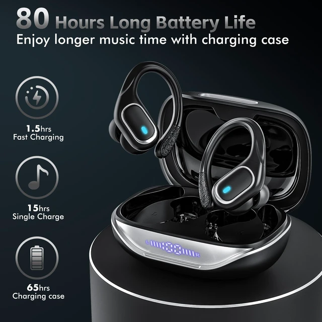 Alt view image 2 of 5 - HAOYUYAN Wireless Earbuds, Sports Bluetooth Headphones, 80Hrs Playtime Ear Buds with LED Power Display, Noise Canceling Headset, IPX7 Waterproof Earphones for Workout/Running