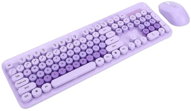Main image of Tangxi Cute Wireless Keyboard and Mouse Combo, 104 Keys Retro Typewriter Style Round Keycaps, Quiet Mouse, with Numeric Keypad and Multimedia Hotkeys, for PC Laptop (Purple)