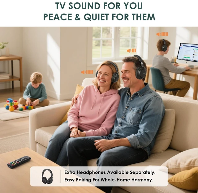 Alt view image 5 of 5 - SIMOLIO TV Headphones Wireless for Seniors with Bluetooth & Charging Dock