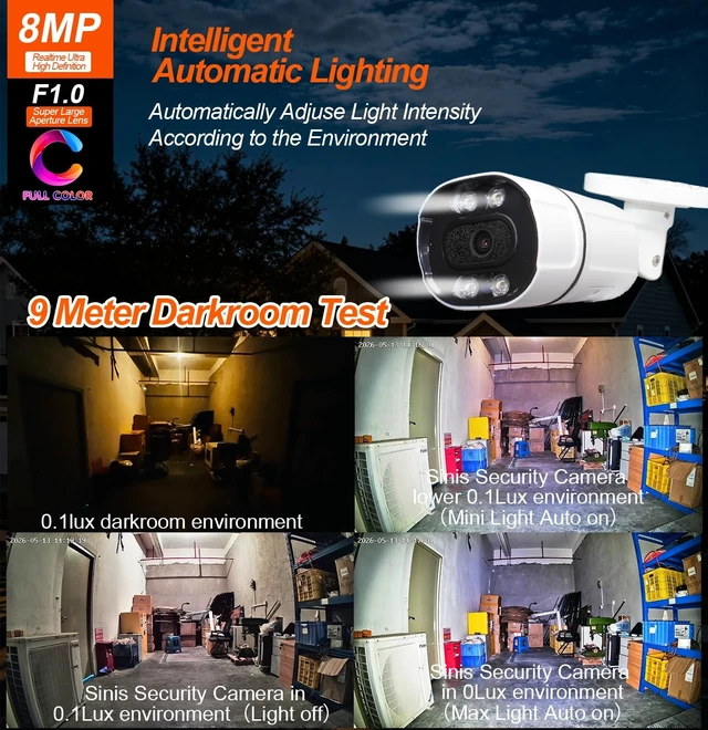 Alt view image 3 of 5 - SINIS 4K Analog Security Camera, 8MP 24/7 Full Color Bullet Camera Outdoor