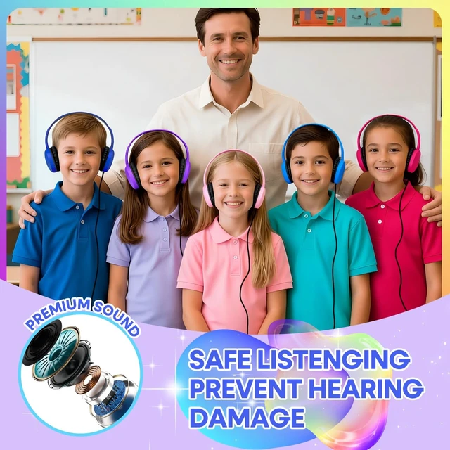 Alt view image 5 of 5 - Gaosen 100 Pack Bulk Classroom Headphones for School Students Kids,Wholesale Wired Earphones Class Set for Teens Toddler Children and Adults,Durable 3.5mm Plug (Mixed, 100 Pack)