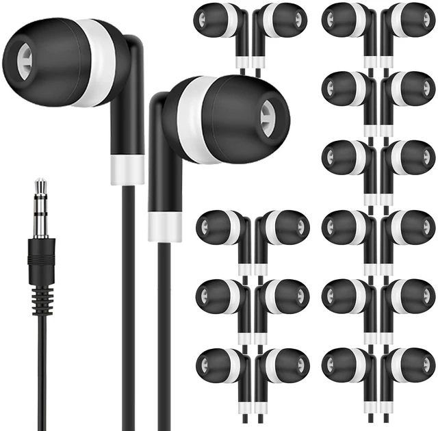 Main image of OSSZIT Wired Earbuds Bulk Classroom Kids 3.5mm Jack 100 Pack Black