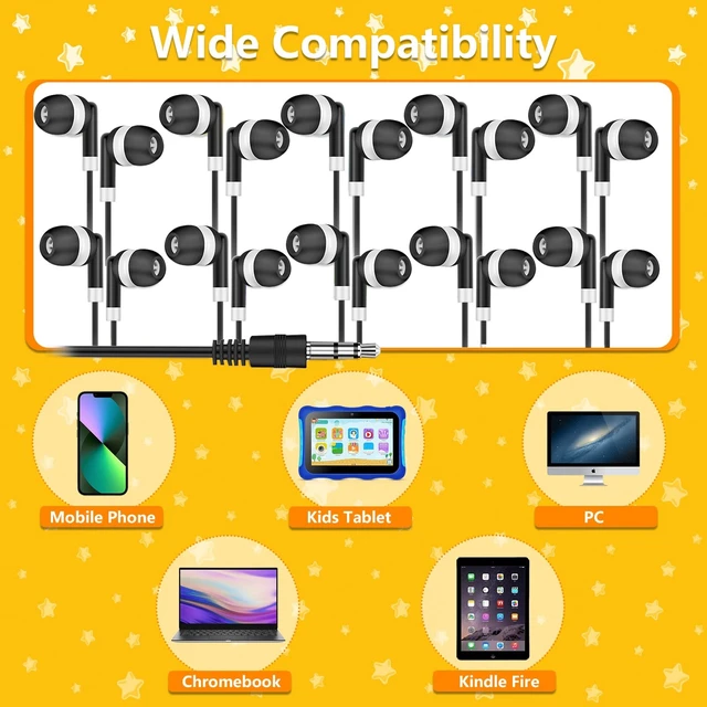 Alt view image 3 of 5 - OSSZIT Wired Earbuds Bulk Classroom Kids 3.5mm Jack 100 Pack Black